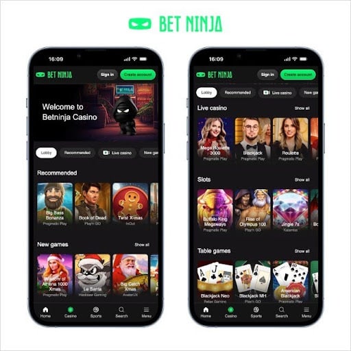 betninja screenshots on two mobiles on a white background